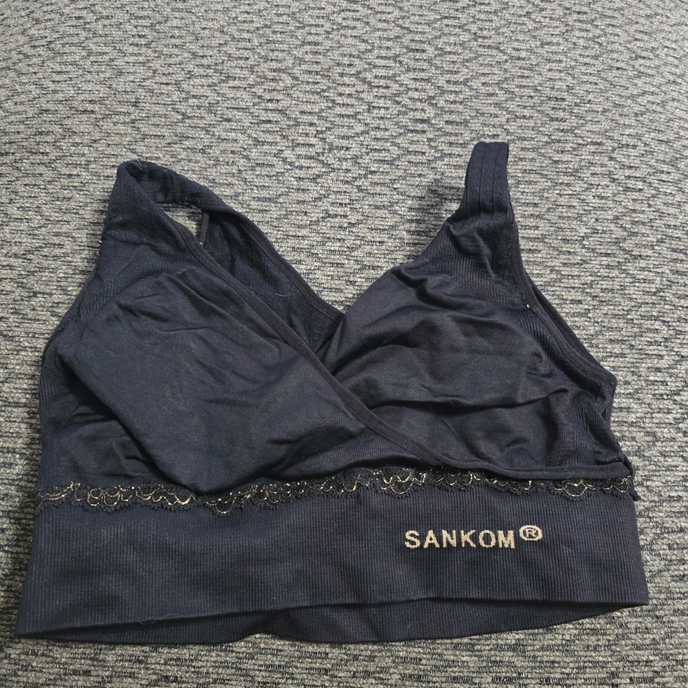 Sankom Patent Bra Womens S-M Black Good Posture‎ Support Wireless Lace Bralette